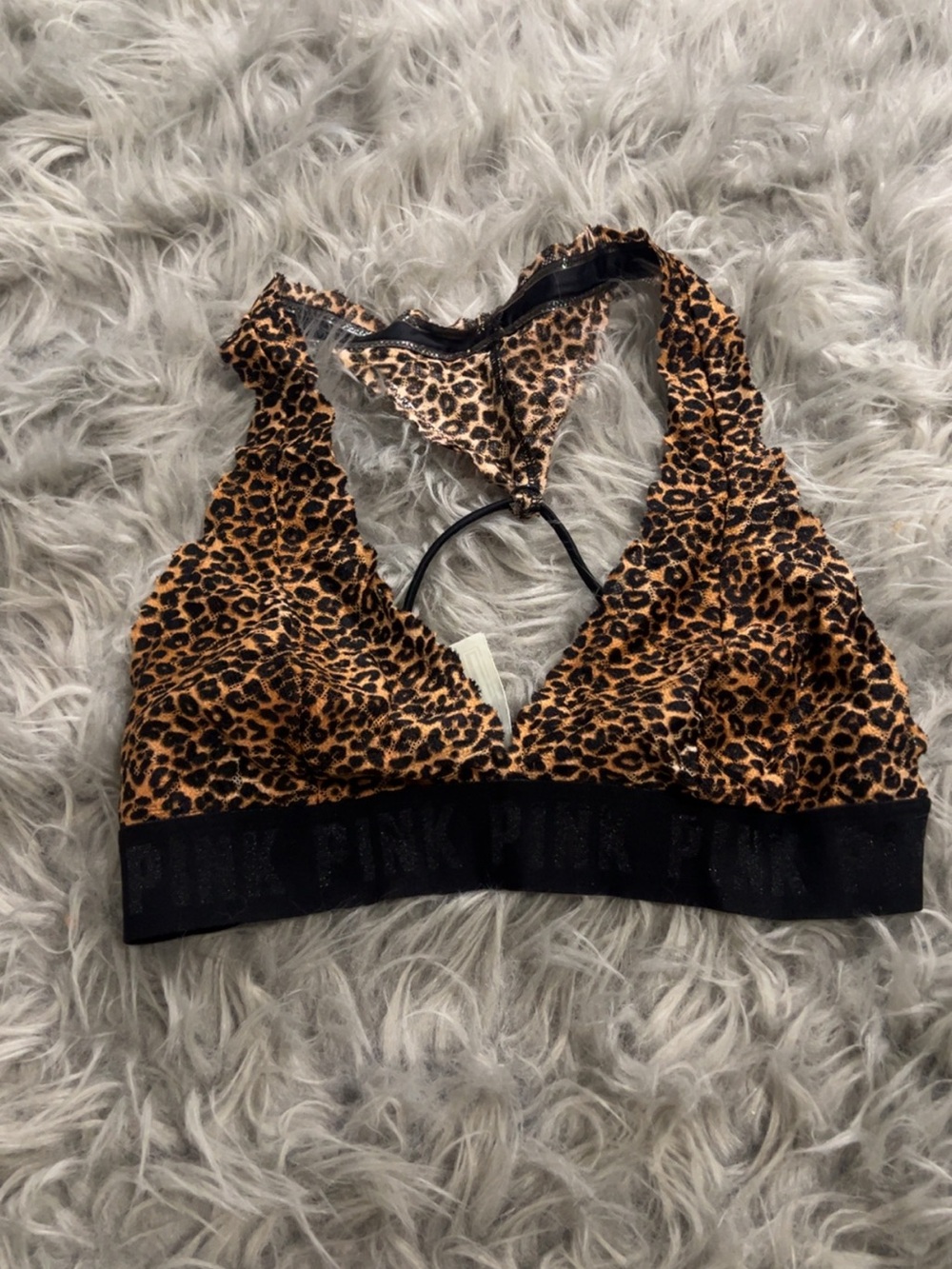 PINK Victoria's Secret Leopard Print Racerback Bralette - Black & Tan
